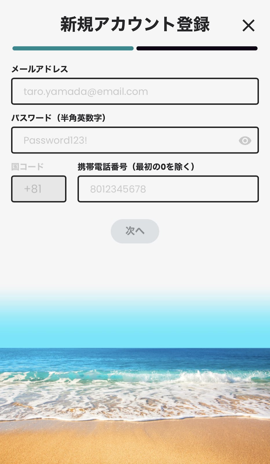 アカウント情報の入力